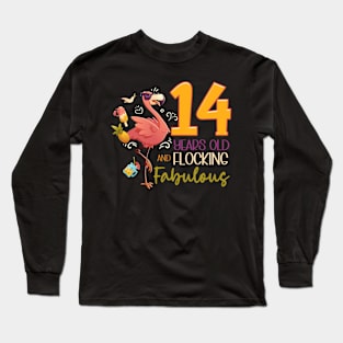 14 Years Old Birtday Flocking Fabulous Flamingo Lover gift for kids Long Sleeve T-Shirt